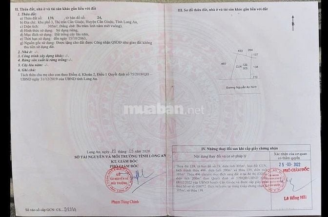 Bán đất thổ cư, mặt tiền Cần Giuộc, Long An (1 đất tách 2 sổ), 573m2