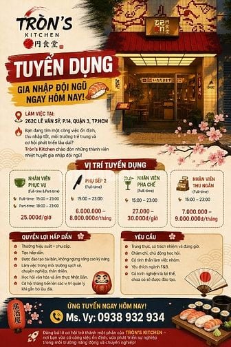 TUYỂN NHÂN VIÊN TRÒNS KITCHEN QUẬN 3