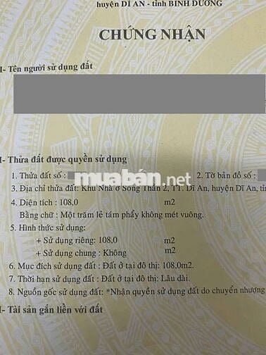 Đất kdc Sóng Thần gần VinCom550,phường Dĩ An Tp Dĩ An