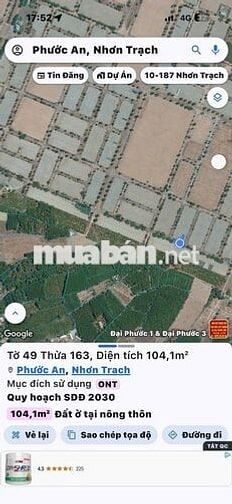 BÁN NỀN ĐẤT 104,5 M , SHR FULL THỔ CƯ GIÁ 1T350PHUOC AN ĐỒNG NAI