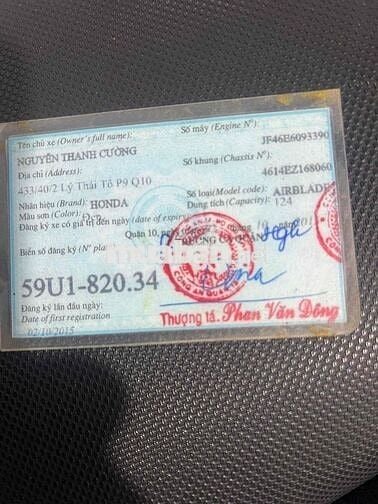 Honda Air Blade 2015 Đen 124cc 60.000 km
