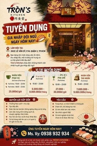 TUYỂN NHÂN VIÊN TRÒNS KITCHEN QUẬN 3