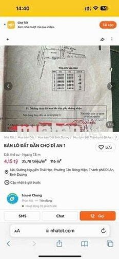 Bán gấp - giảm 500tr đất gần chợ dĩ an