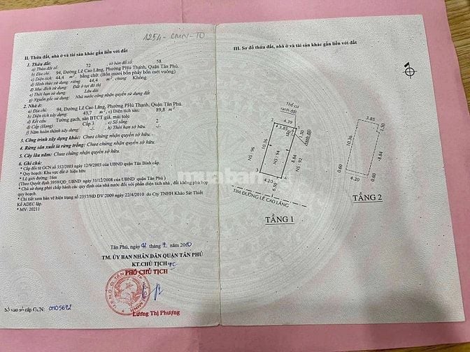 Chính chủ Bán MTKD 94 Lê cao lãng, Quận Tân Phú 