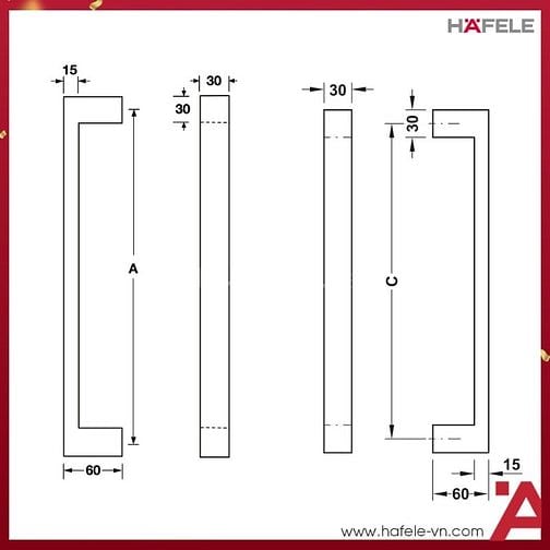 Dọn kho 3 bộ Tay nắm cửa kính Hafele 903.00.102
