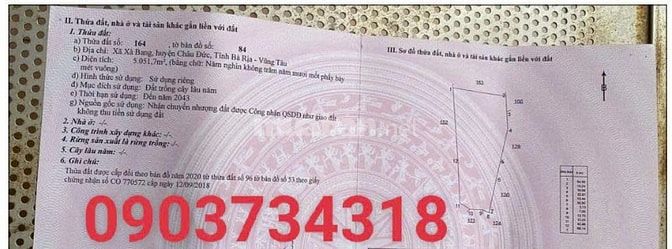 Bán đất mặt tiền 43x205m đường Xà Bang - Láng Lớn