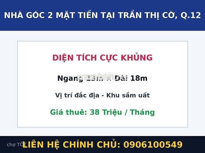 [CHO THUÊ] Nhà Góc 2 Mặt Tiền Trần Thị Cờ, Thới An, Quận 12