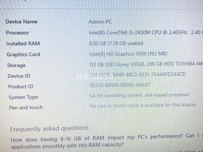 thanh lý laptop  ASUS ram 8GB, SSD 112, đang sử dụng 