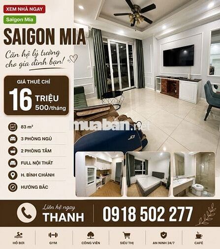 CHO THUÊ CĂN HỘ SAIGON MIA 3PN2W - XEM NHÀ NGAY