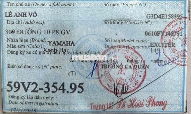 Yamaha Exciter 150 Đk 2015 Bstp Xe Đẹp Máy Êm.