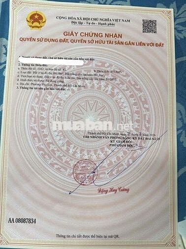 BÁN ĐẤT GIÁ NGỘP MẶT TIỀN HẺM 269 GẦN TRƯỜNG CẤP 1,CẤP 2 PHÚ HÒA