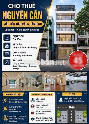 CHO THUÊ MT ĐƯỜNG BÀU CÁT 6  NHÀ ĐÚC 3 Tấm : 8 PN , 6 Wc 