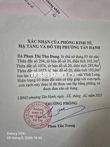 Bán đất mặt tiền ngay trung tâm P. Tân Hạnh- Vĩnh Long