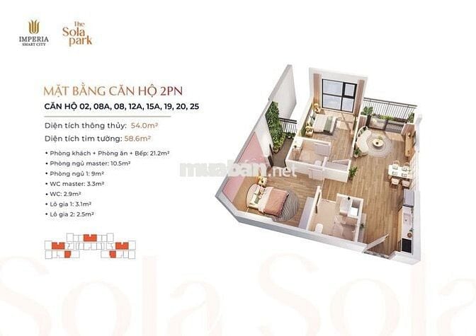 căn hộ 2 ngủ 2wc, diện tích 55m. giá 3 tỷ 8
