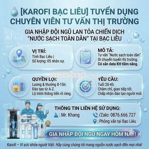 [KAROFI BẠC LIÊU] CHUYÊN VIÊN THỊ TRƯỜNG