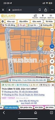 BÁN ĐẤT TẶNG NHÀ CẤP 4 ĐƯỜNG 22/12 AN PHÚ, SỔ HỒNG RIÊNG, 6x25 (150m²)