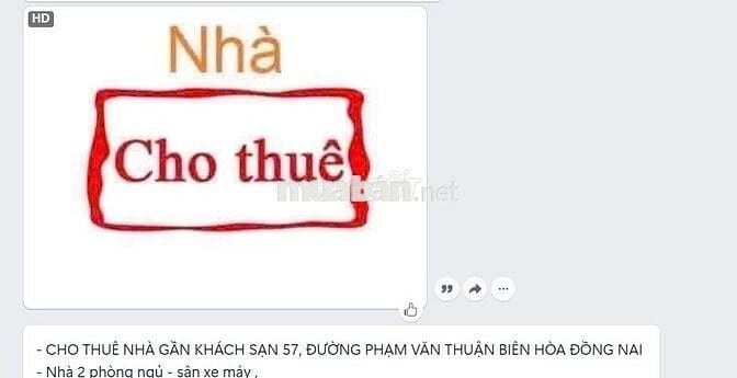 CHO THUÊ NHÀ GẦN KHÁCH SẠN 57 TP BIÊN HOÀ GIÁ 7 TRIỆU