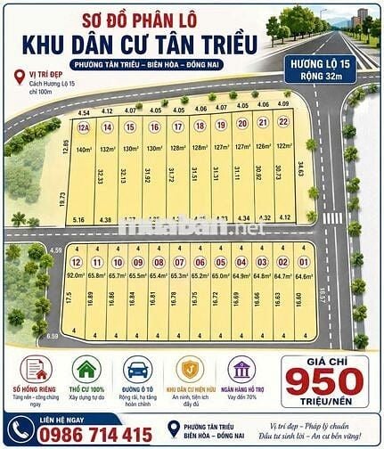 Bán đất mặt đường tiện kinh doanh buôn bán, 950 triệu/nền