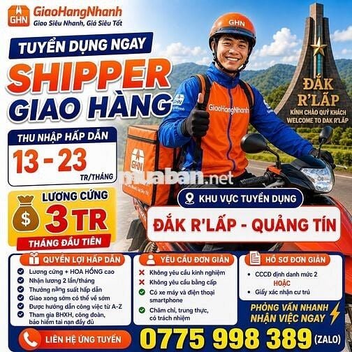 [KO CẦN KN] NHÂN VIÊN GIAO HÀNG XÃ NGHĨA THẮNG