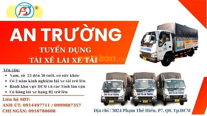 GẤP! GẤP ! GẤP! TUYỂN TÀI XẾ B2 LÁI XE TẢI 2 TẤN - NHẬN VIỆC NGAY