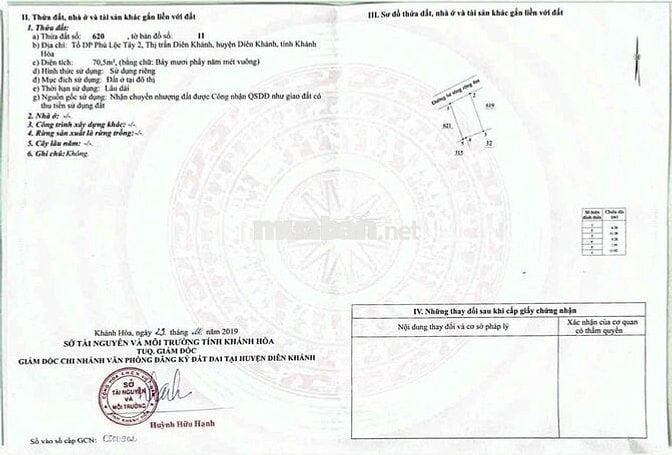 đất thị trấn Diên Khánh chỉ 1 tỷ 200 triệu