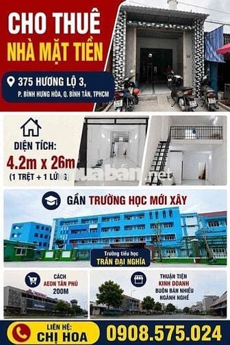 Cho thuê nhà mặt tiền Aeon Tân Phú