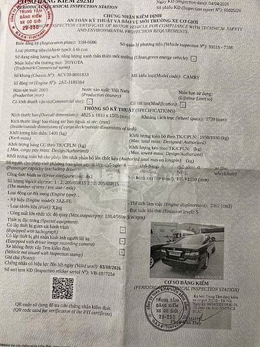 Bán xe Camry 2.4 số sàn màu đen, đăng ký lần đầu 2003