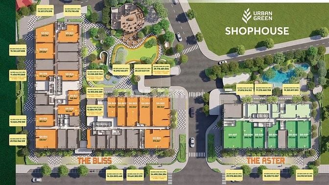 Cho thuê shophouer Urban Green, nhà hoàn thiện, 202m2, 2 tầng