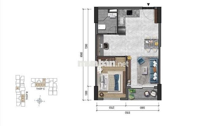  CHO THUÊ CĂN HỘ THE PRIVIA – 1PN+1 | 51m² | CHỈ 8,9 TRIỆU/THÁNG