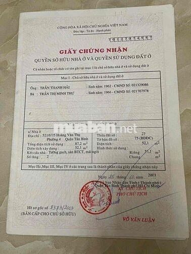 bán nhà Hoàng Văn Thụ , phường 4 Tân Bình