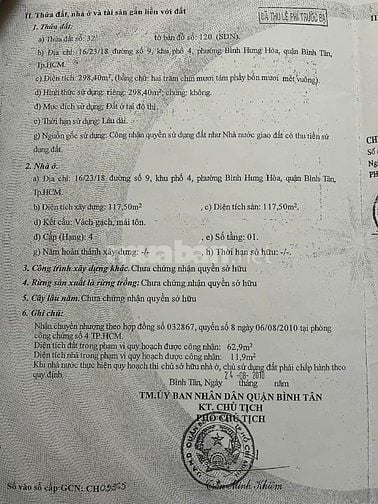 Cần bán nhà : Gần Aeon Tân Phú, kênh Tham lương.