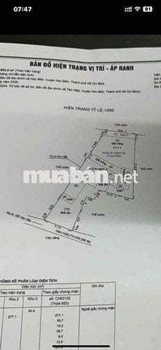 Bán đất 12x75m, có nhà trên đất, hẻm 5m, 1/ Ngắn Đỗ Văn Dậy, Hốc Môn