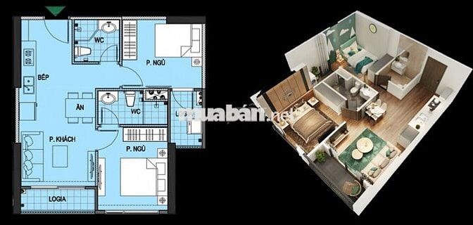 Bán căn 2N2VS 55m2 full đồ đẹp Vinhomes smart city Tây Mỗ.Giá 4,3 tỷ