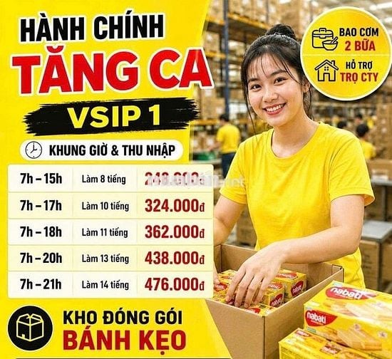 Kho đóng gói bánh kẹo Visip1- Hành chính tăng ca