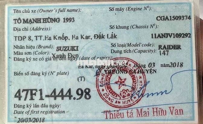 Suzuki Raider Fi Xanh Thể thao 17303 km