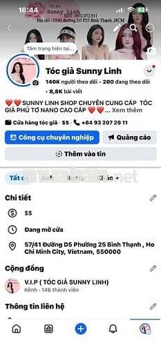 TÌM NHÂN VIÊN NỮ BÁN HÀNG -TÓC GIẢ SUNNY LINH