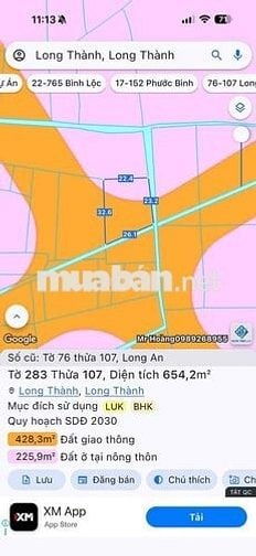 654m2 đất lúa gần sân bay chỉ 1ty1