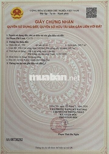 cần bán lô đất thổ cư, sau nhà thờ Thanh Sơn