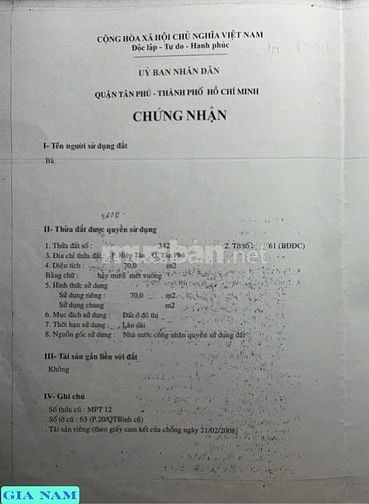 BÁN NHÀ MẶT TIỀN KINH DOANH : 260G - 260H PHAN ANH - P. HIỆP TÂN -Q.TP