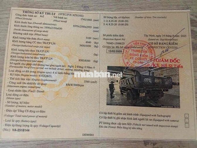 Xe tải thùng Chiến Thắng CT345 2009 Xanh