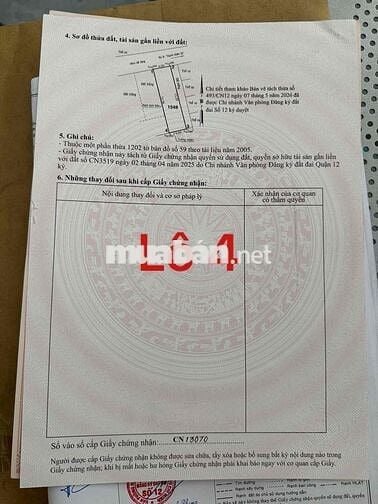 Bán Đất Q12 - P. Thới An mới - 4x15,5- 2tỷ860