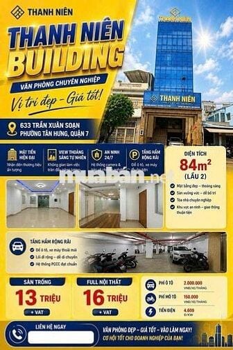 🏢ĐANG TRỐNG 1 SÀN *** TẠI THANH NIÊN BUILDING – QUẬN 7