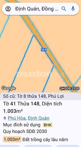 Bán thửa 148 tờ 41 Phú Hoà.550 triệu