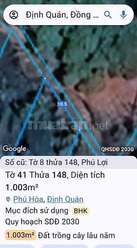 Bán thửa 148 tờ 41 Phú Hoà.550 triệu