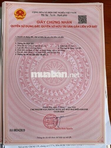 Bán đất thổ cư 65m2 đến 108m2 sát bên Bệnh viện đa khoa Diên Khánh