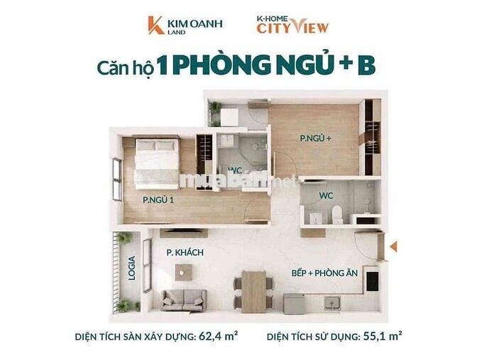 NOXH K-HOME BIÊN HÒA - THẦU PHƯỚC THÀNH XÂY CHUẨN THƯƠNG MẠI - CĂN 1PN