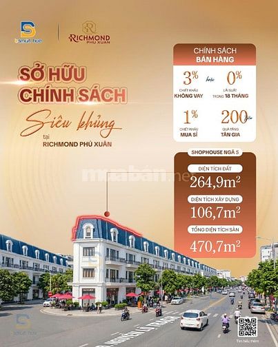 Shophouse mặt tiền Trường và Chợ chỉ vs 2ty4 (30%) dòng tiền cho thuê 