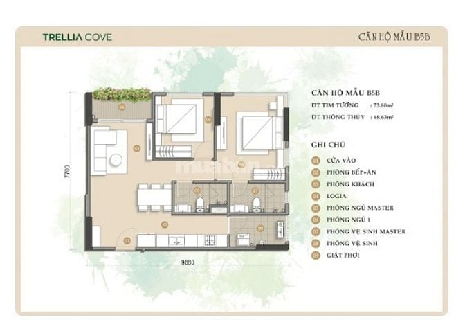 Bán nhanh căn hộ Trellia Cove 2PN - 2WC 77m²=5.3tỷ (VAT),nhận nhà 2027