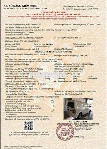 XE TẢI VAN TERACO 2 chổ TERA V5 2023 - MÀU TRẮNG