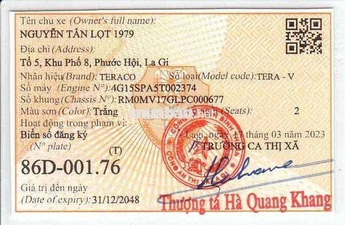 XE TẢI VAN TERACO 2 chổ TERA V5 2023 - MÀU TRẮNG